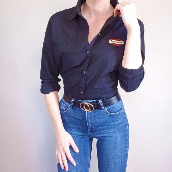 Harley Davidson Fitted Long Sleeve Button Up Top - Picture 6 of 11